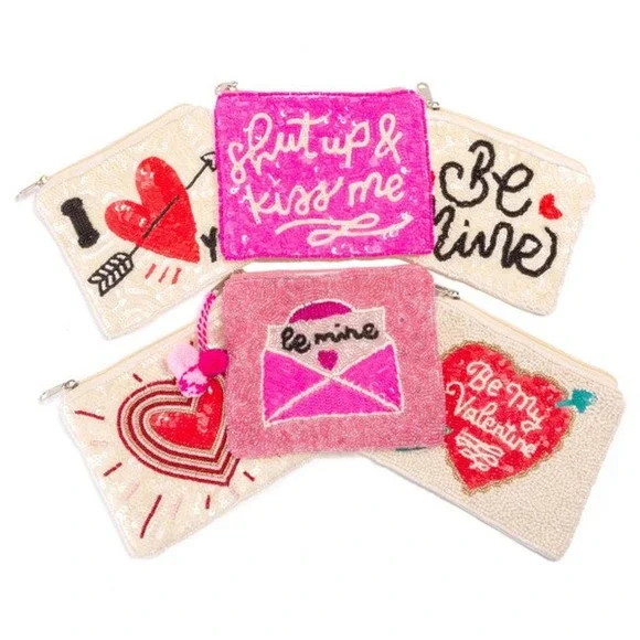 Seed Bead and Sequin "Be Mine" Hearts Zippered Coin Pouch - Picture 3 of 3